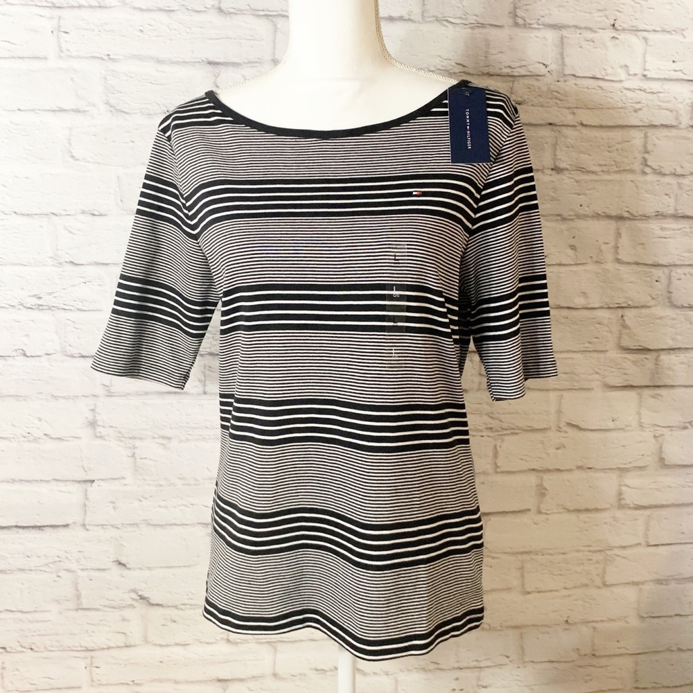 NWT Womens Tommy Hilfiger Black White Stripe Tee